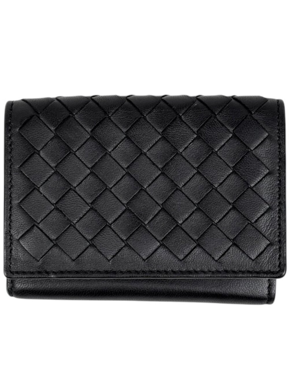 Bottega Veneta Trifold Wallet Intrecciato Leather Black